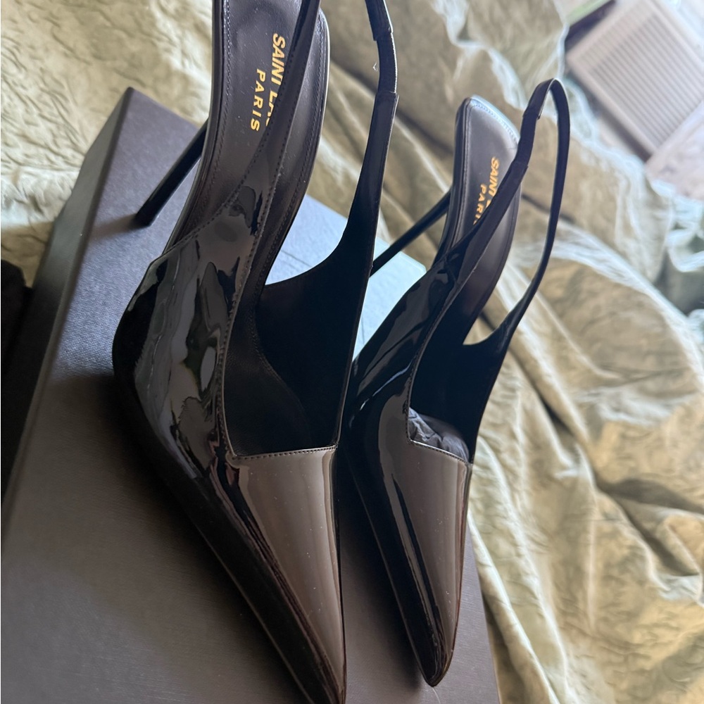 Saint Laurent Black Patent Leather Slingback Heels